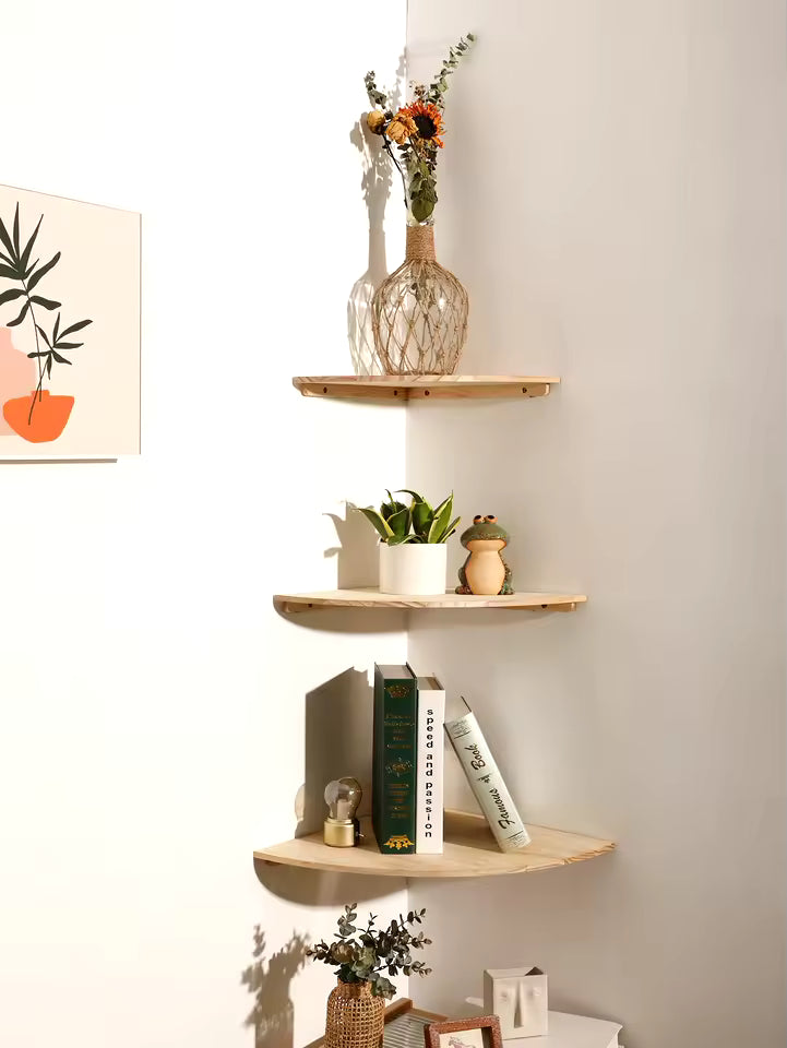 Artisanal Timber | Floating Corner Shelf with Premium Hardwood Finish | Space-Saving Design for Elegant Home Decor 1