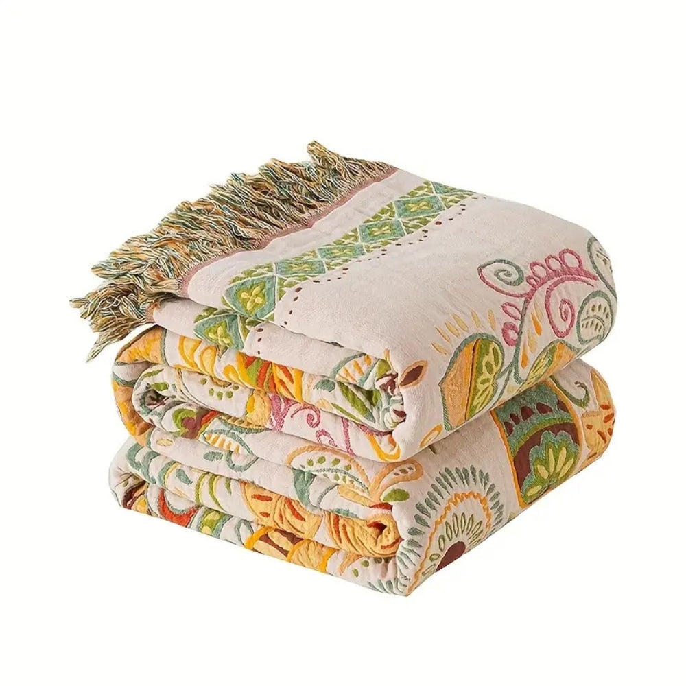 Autumn Leaf Collection | Reversible Boho Blanket with Tasseled Edges | Lightweight Cotton Throw for Versatile Comfort 6