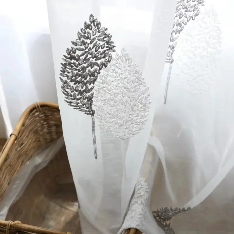 Elegant Sheer White Curtains | Translucent Tulle Panel with Modern Embroidery | Perfect for Living Room and Bedroom Decor 4