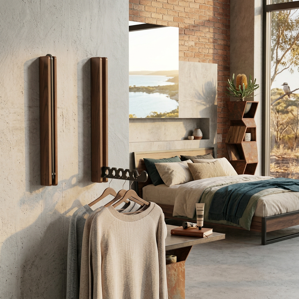 Modern Timber Collapsible Hanger Rail with Space-Saving Design for Stylish Organization 8