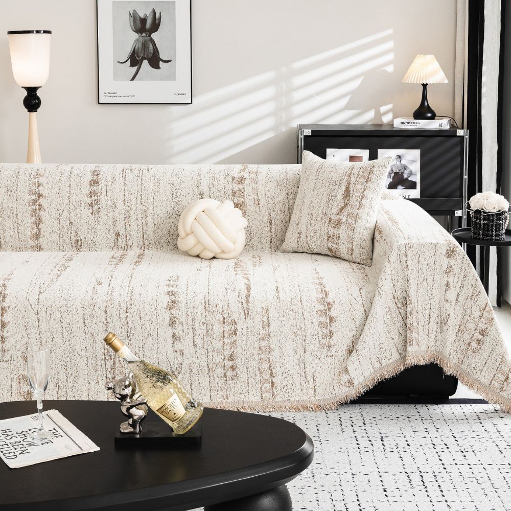 Almond Crest | Couch Cover with Luxurious Chenille Fabric | Stylish Protector for Pets and Everyday Comfort 2