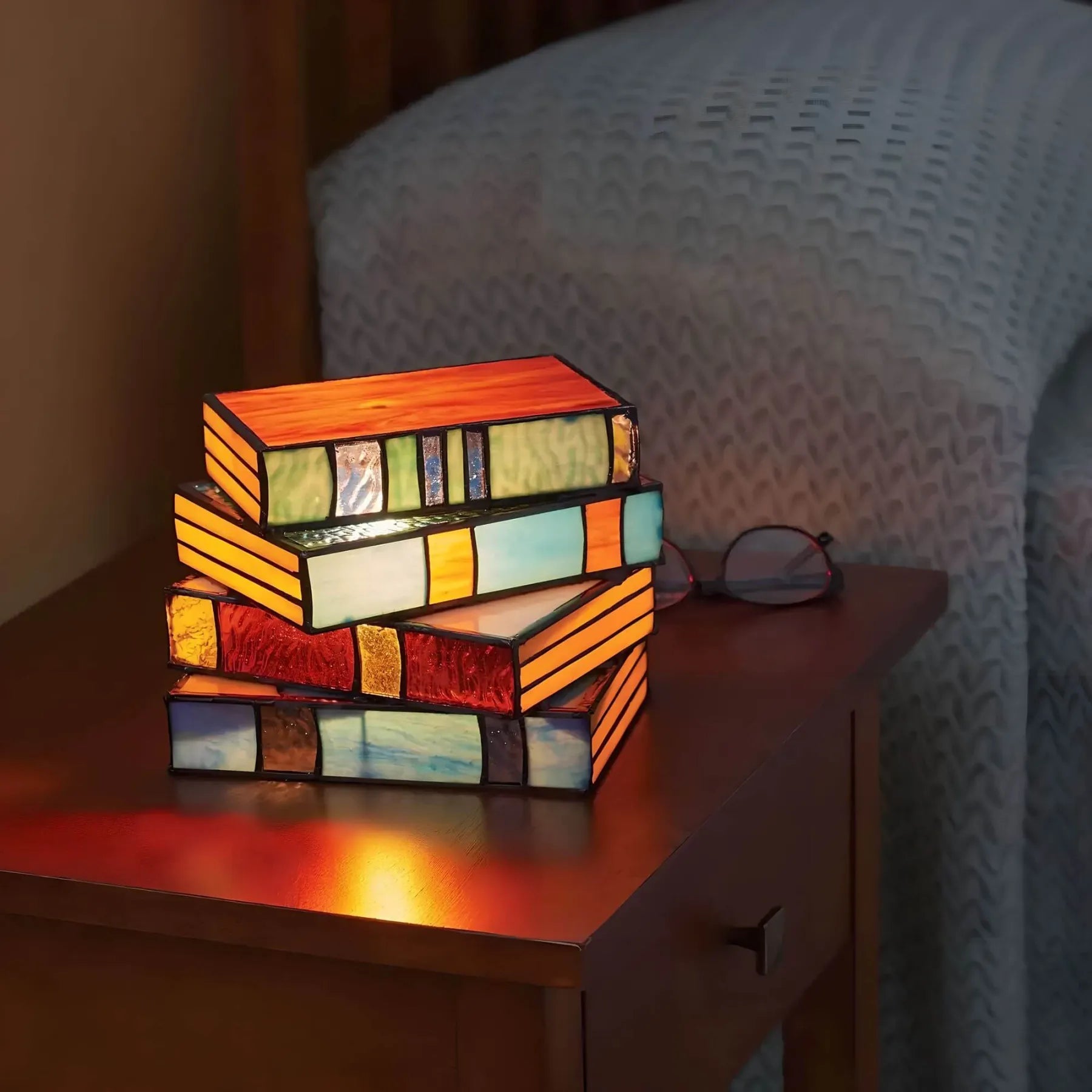 Artisan Stained Glass Table Lamp with Warm Ambient Glow | Unique Bedside Lamps for Cozy Home Decor 0