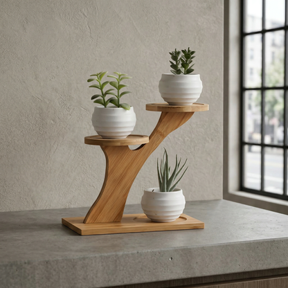 Artisanal Bamboo Plant Stand | Multi-Tier Design for Eco-Friendly Home Decor 0