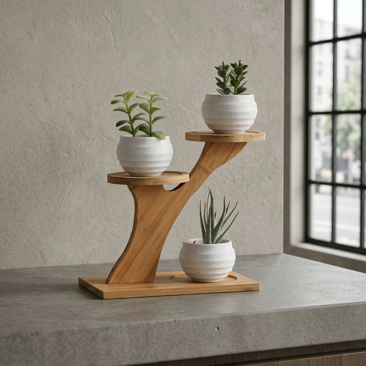 Artisanal Bamboo Plant Stand | Multi-Tier Design for Eco-Friendly Home Decor 0