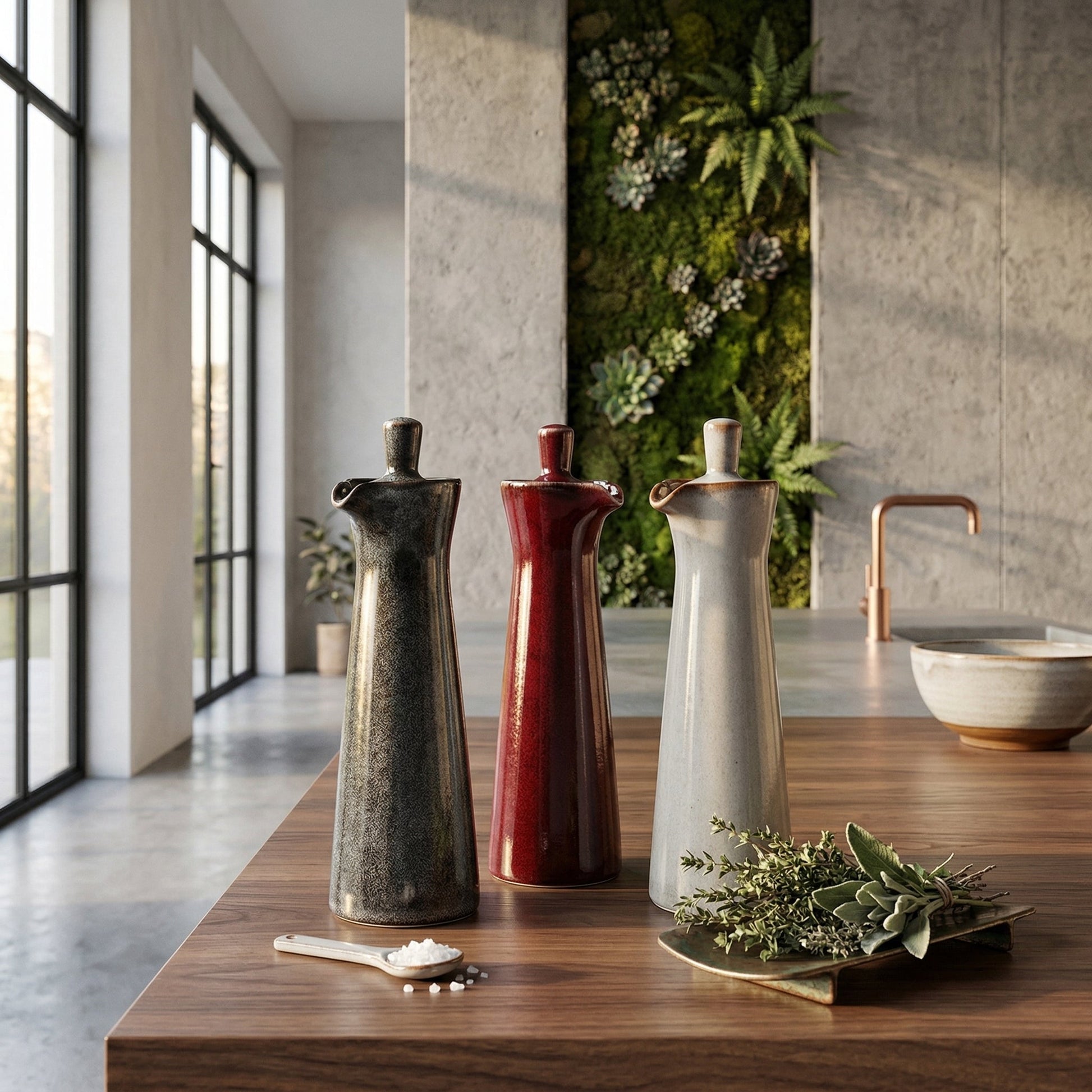 Artisanal Run Glaze | Ceramic Oil & Vinegar Dispenser with Precision Pour Spout | Unique Drip Effect for Elegant Dining 1
