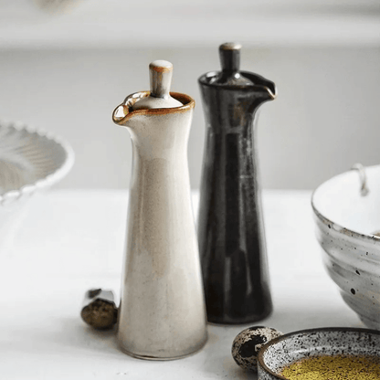 Artisanal Run Glaze | Ceramic Oil & Vinegar Dispenser with Precision Pour Spout | Unique Drip Effect for Elegant Dining 2