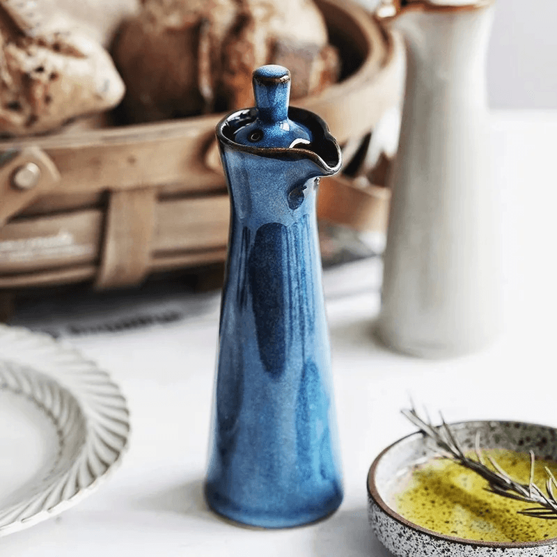 Artisanal Run Glaze | Ceramic Oil & Vinegar Dispenser with Precision Pour Spout | Unique Drip Effect for Elegant Dining 3