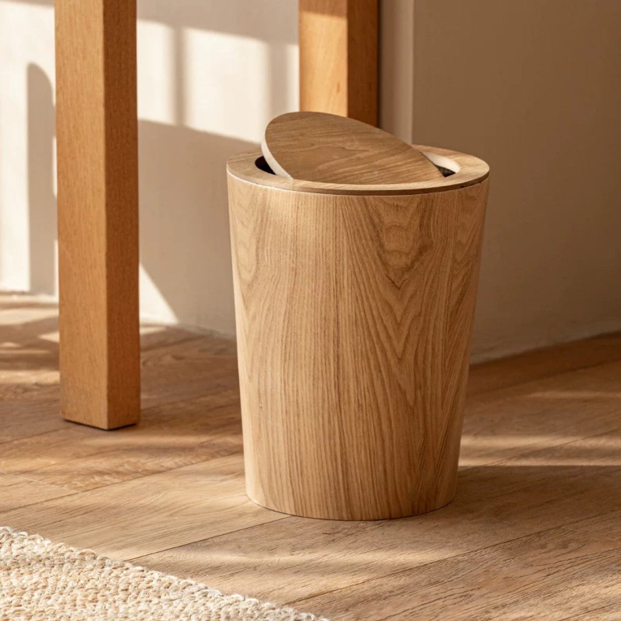 Artisanal Timber-Style Kitchen Bin with 360° Rotating Lid for Modern Spaces 0