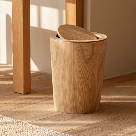 Artisanal Timber-Style Kitchen Bin with 360° Rotating Lid for Modern Spaces 0