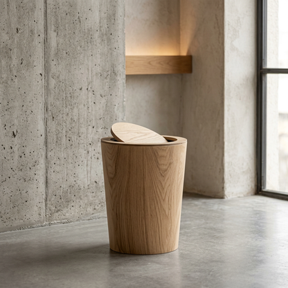 Artisanal Timber-Style Kitchen Bin with 360° Rotating Lid for Modern Spaces 1