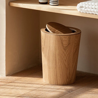 Artisanal Timber-Style Kitchen Bin with 360° Rotating Lid for Modern Spaces 3