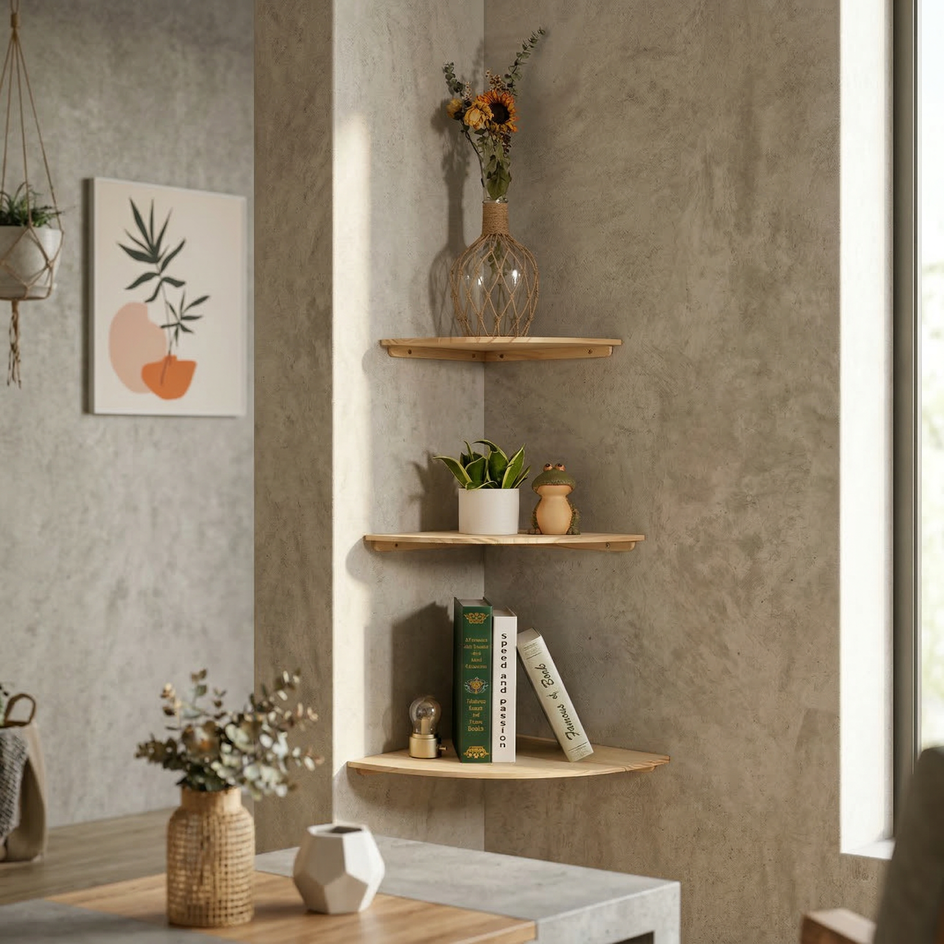 Artisanal Timber | Floating Corner Shelf with Premium Hardwood Finish | Space-Saving Design for Elegant Home Decor 0