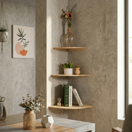Artisanal Timber | Floating Corner Shelf with Premium Hardwood Finish | Space-Saving Design for Elegant Home Decor 0