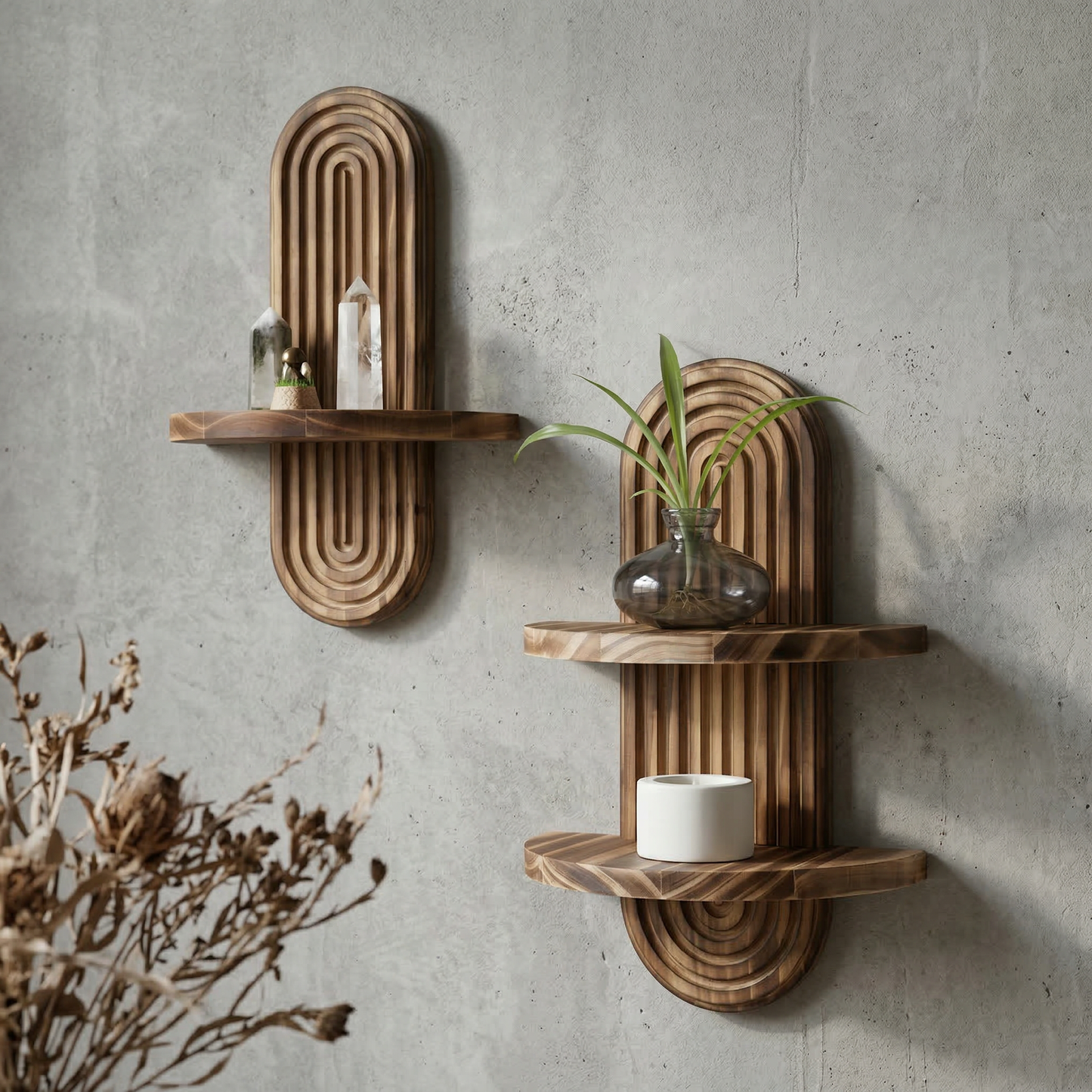 Artisanal Timber | Floating Shelf with Fluted Backplate | Elegant Wall Decor for Home Display 1
