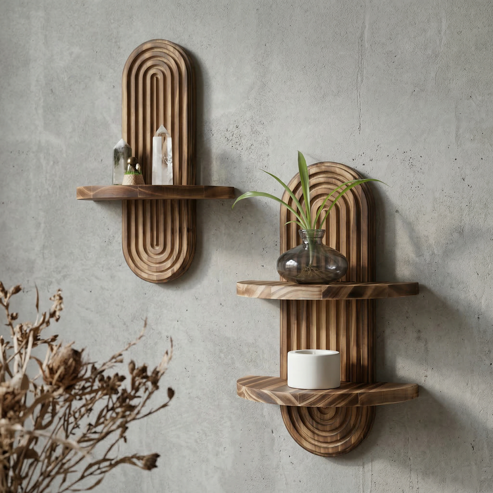 Artisanal Timber | Floating Shelf with Fluted Backplate | Elegant Wall Decor for Home Display 1