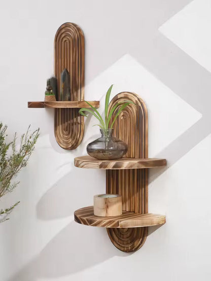 Artisanal Timber | Floating Shelf with Fluted Backplate | Elegant Wall Decor for Home Display 2