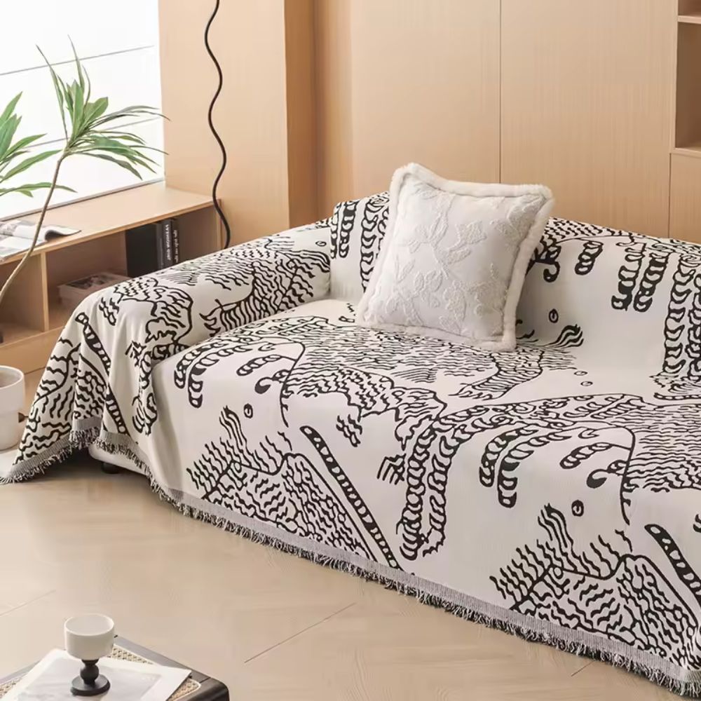 Artistic Nature Sketch | Couch Cover with Microfiber Blend & Reversible Design | Elegant Protector for Home Decor 0