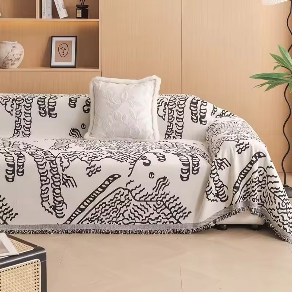 Artistic Nature Sketch | Couch Cover with Microfiber Blend & Reversible Design | Elegant Protector for Home Decor 1