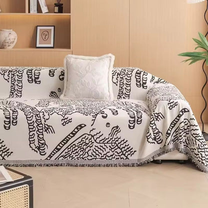 Artistic Nature Sketch | Couch Cover with Microfiber Blend & Reversible Design | Elegant Protector for Home Decor 1