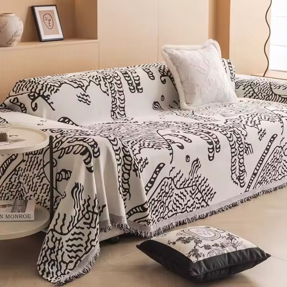 Artistic Nature Sketch | Couch Cover with Microfiber Blend & Reversible Design | Elegant Protector for Home Decor 2