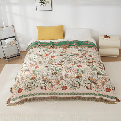 Autumn Leaf Collection | Reversible Boho Blanket with Tasseled Edges | Lightweight Cotton Throw for Versatile Comfort 2