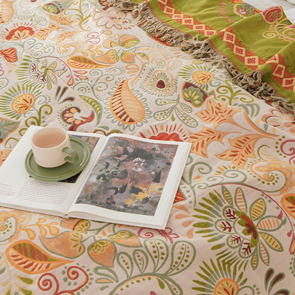 Autumn Leaf Collection | Reversible Boho Blanket with Tasseled Edges | Lightweight Cotton Throw for Versatile Comfort 3