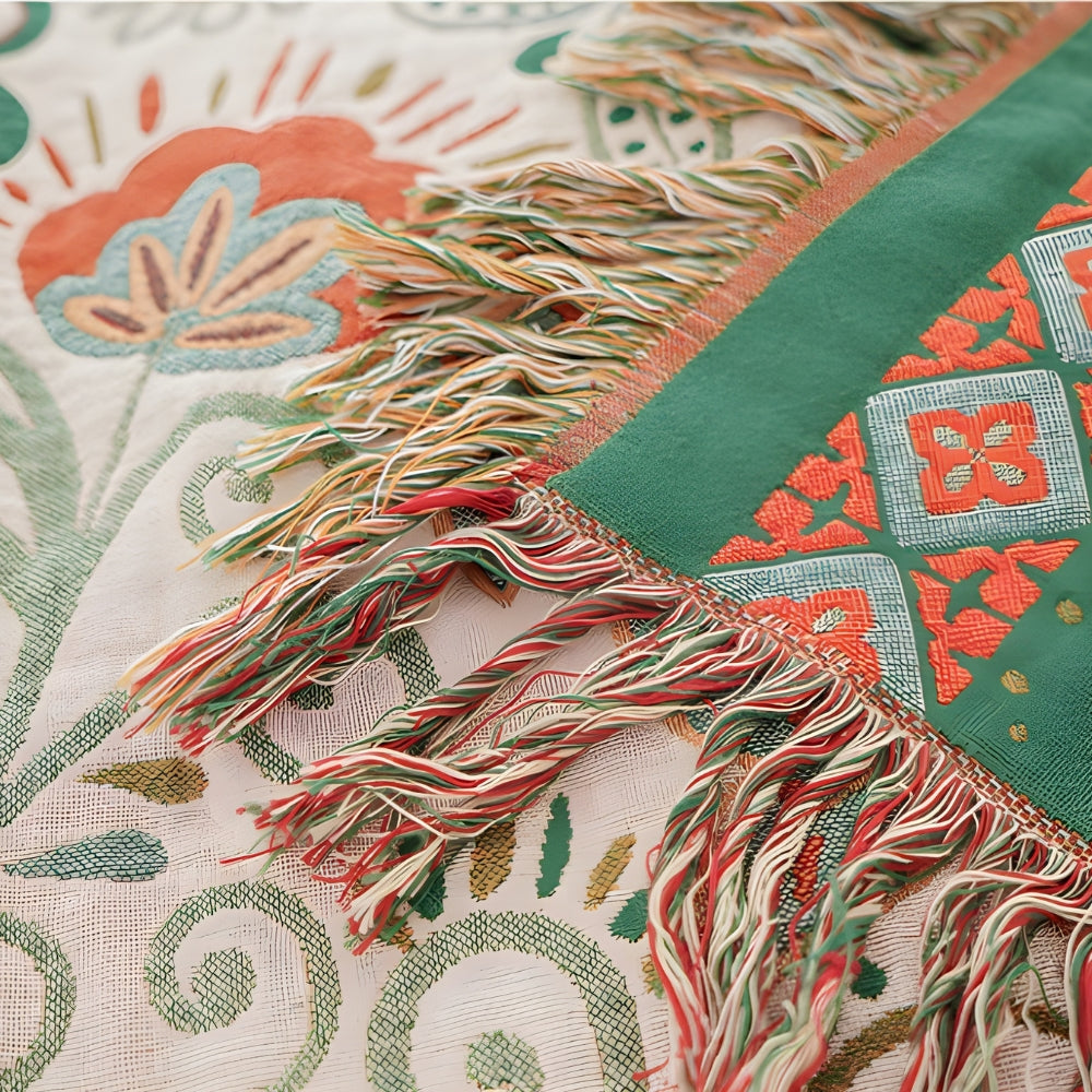 Autumn Leaf Collection | Reversible Boho Blanket with Tasseled Edges | Lightweight Cotton Throw for Versatile Comfort 5