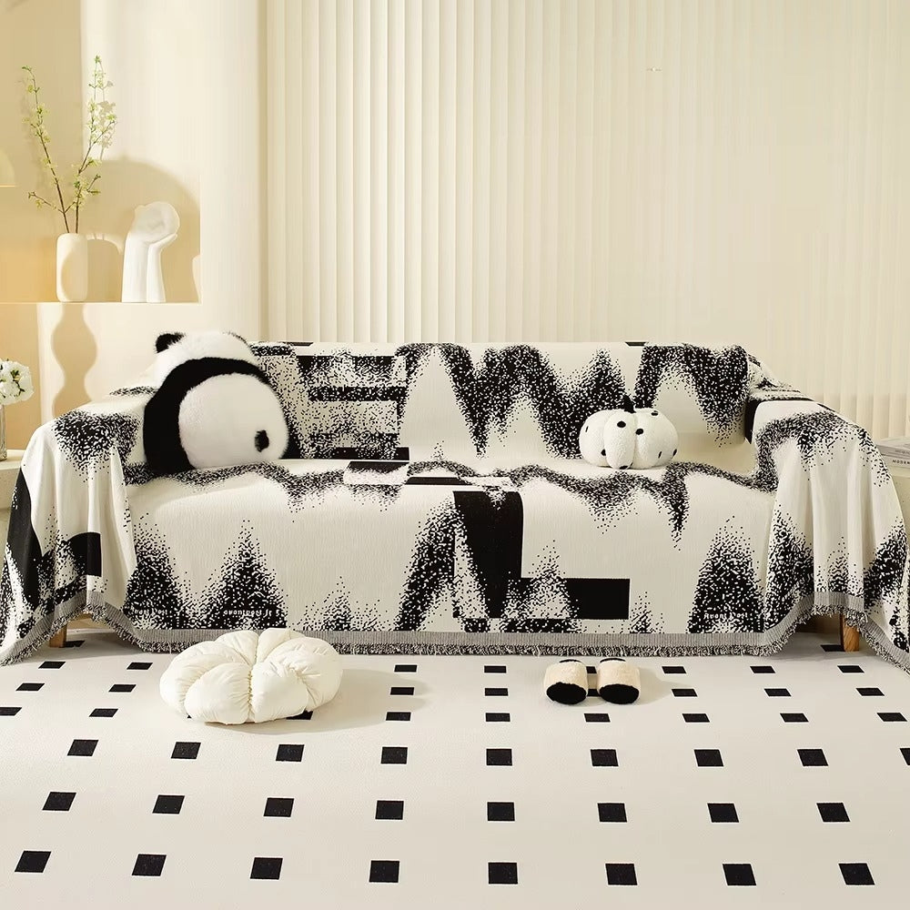 Avant-Garde Collection | Abstract Chenille Couch Cover with Fringed Edges | Stylish Protector for Modern Living Rooms 0