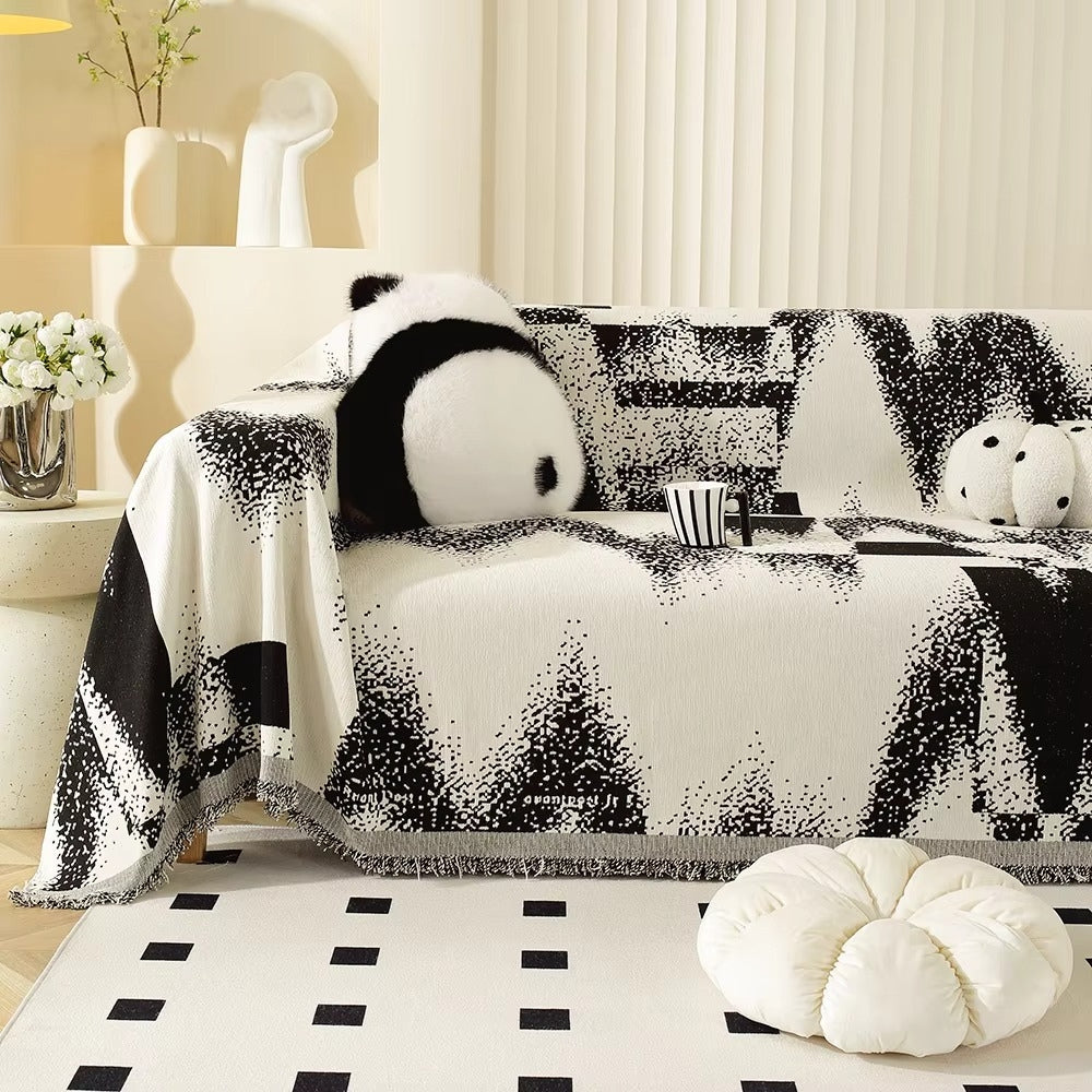 Avant-Garde Collection | Abstract Chenille Couch Cover with Fringed Edges | Stylish Protector for Modern Living Rooms 1
