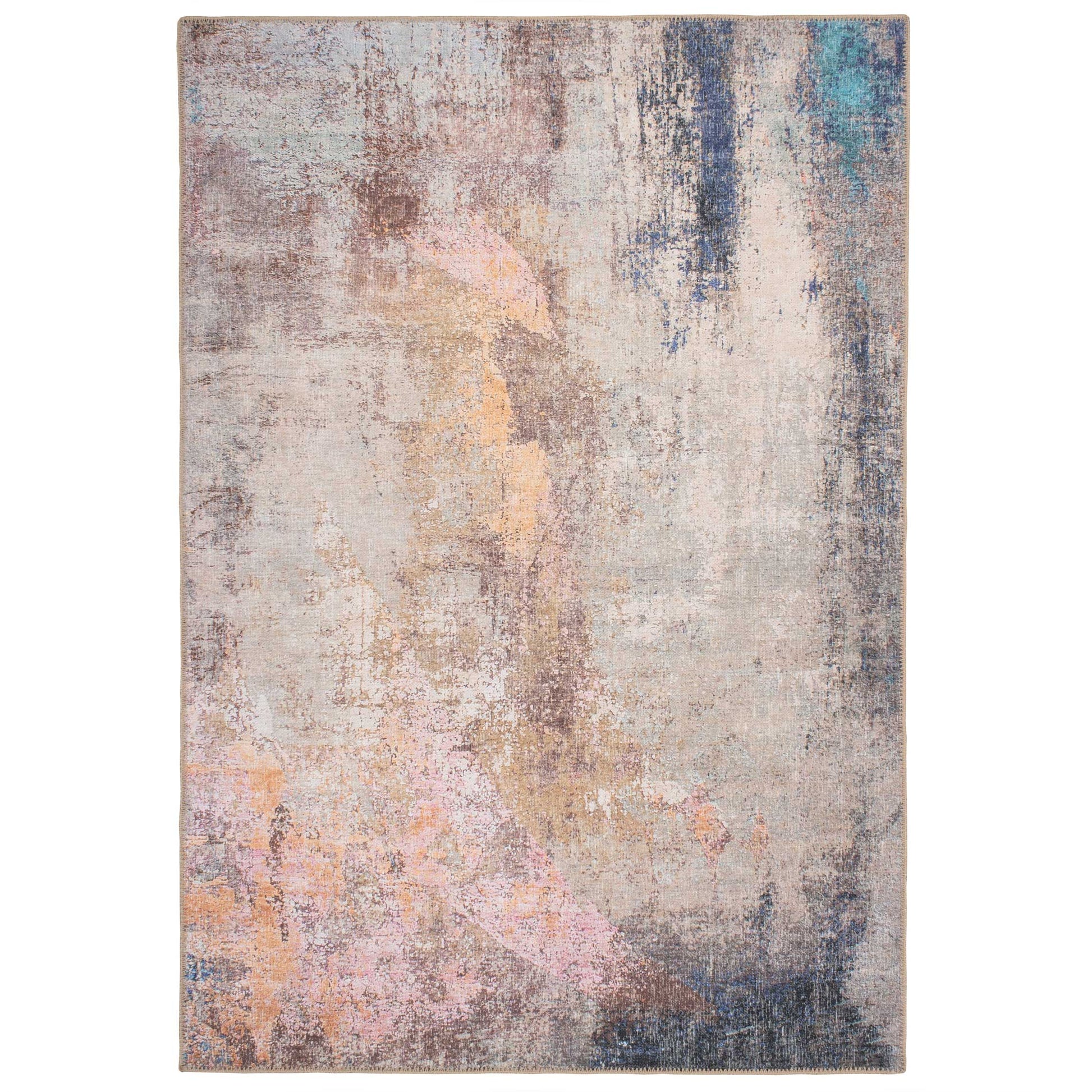 Carrie Collection | Washable Area Rug with Distressed Multicolour Design | Eco-Friendly and Stain Resistant for Versatile Living Room Use 0