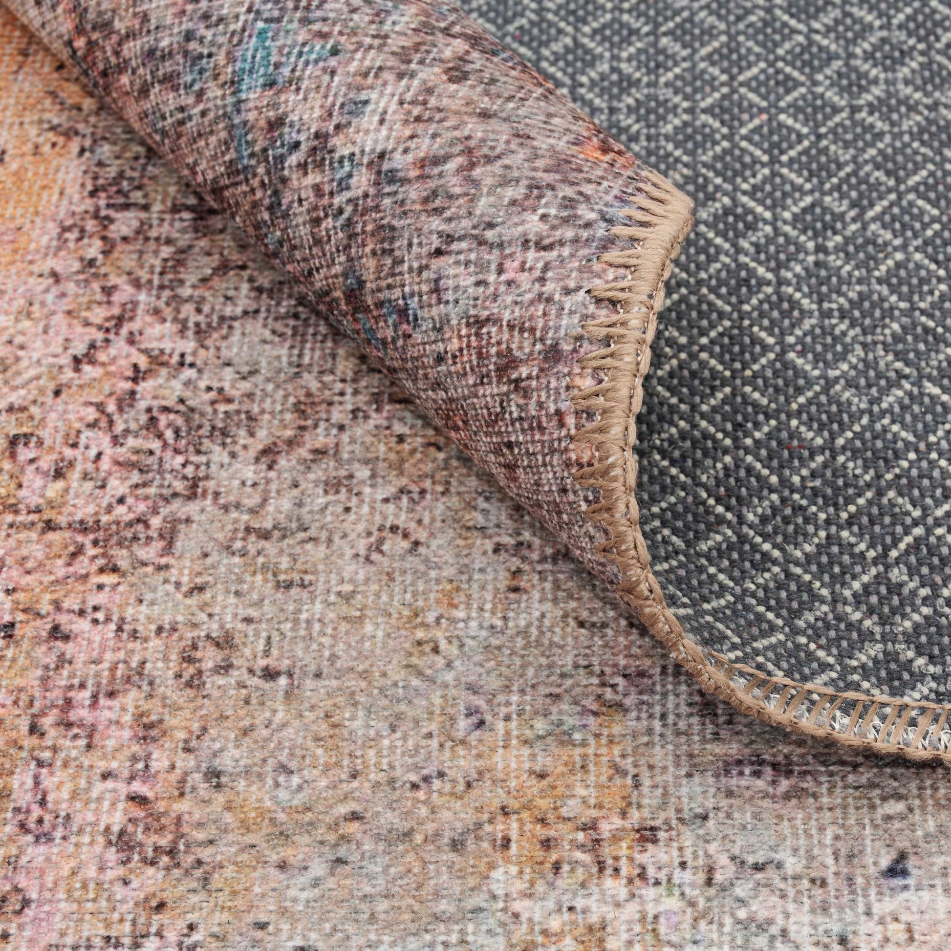 Carrie Collection | Washable Area Rug with Distressed Multicolour Design | Eco-Friendly and Stain Resistant for Versatile Living Room Use 3
