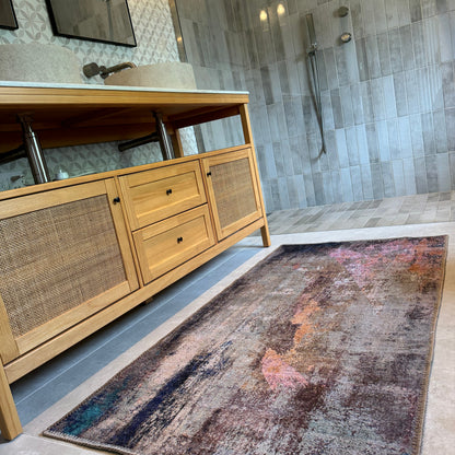 Carrie Collection | Washable Area Rug with Distressed Multicolour Design | Eco-Friendly and Stain Resistant for Versatile Living Room Use 6