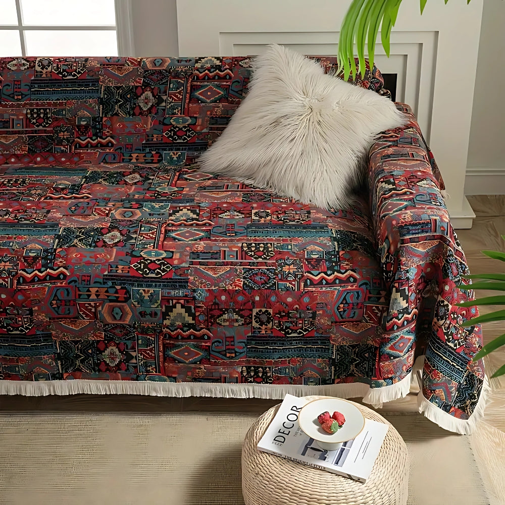 Casablanca Collection | Bohemian Couch Cover with Geometric Floral Design | Durable Fabric for Vintage Charm 0