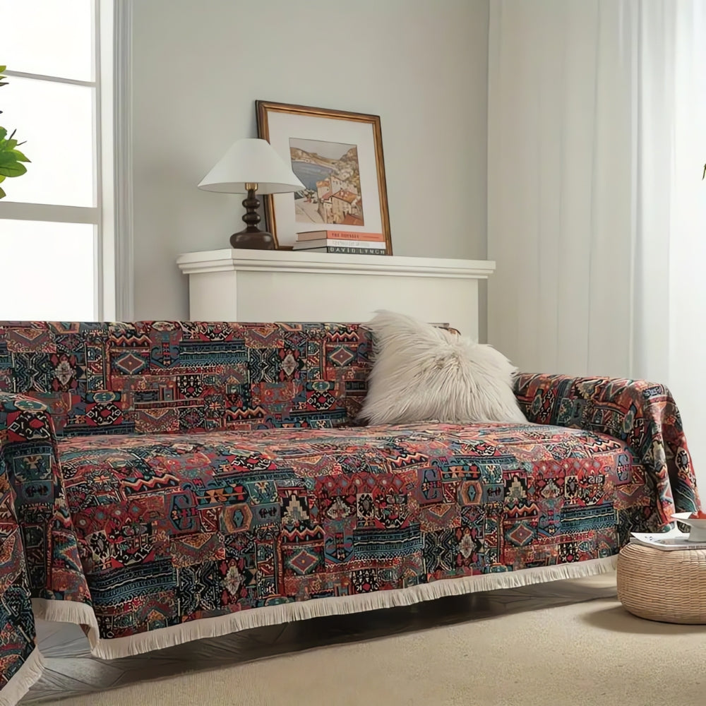 Casablanca Collection | Bohemian Couch Cover with Geometric Floral Design | Durable Fabric for Vintage Charm 1