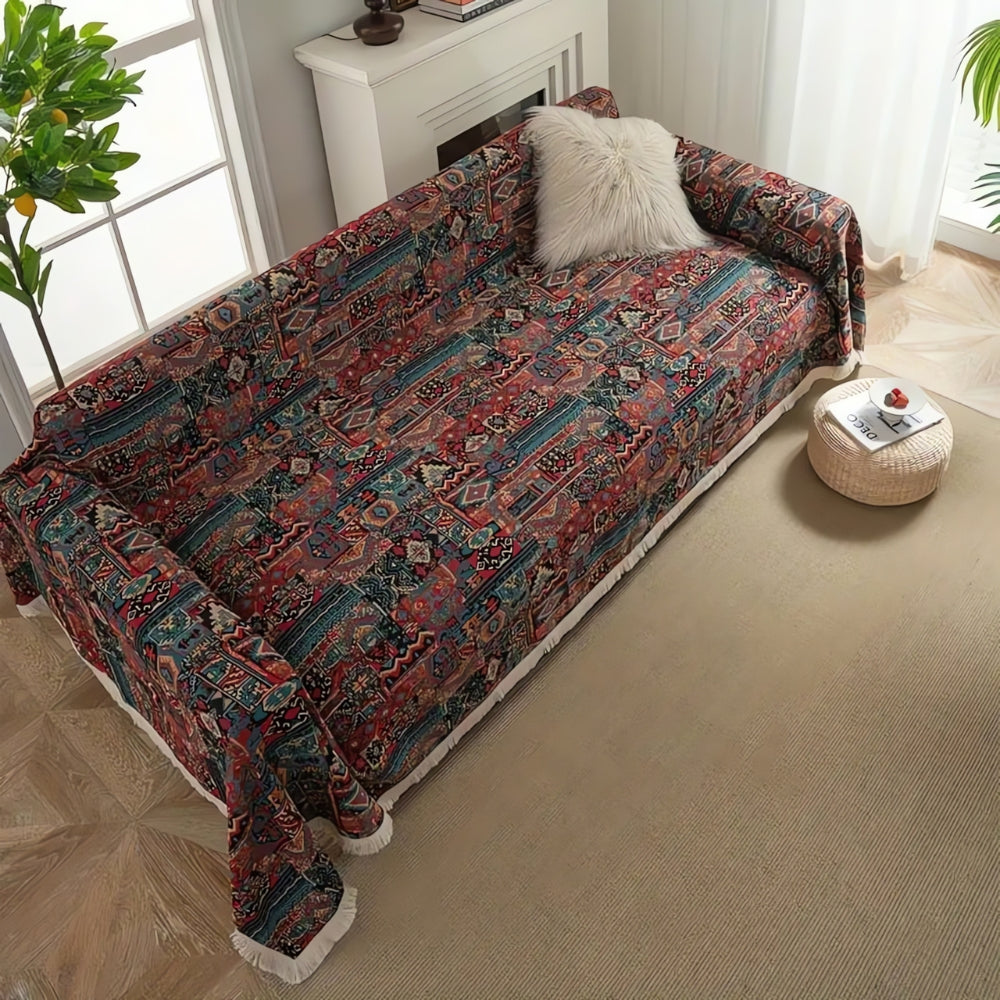Casablanca Collection | Bohemian Couch Cover with Geometric Floral Design | Durable Fabric for Vintage Charm 2