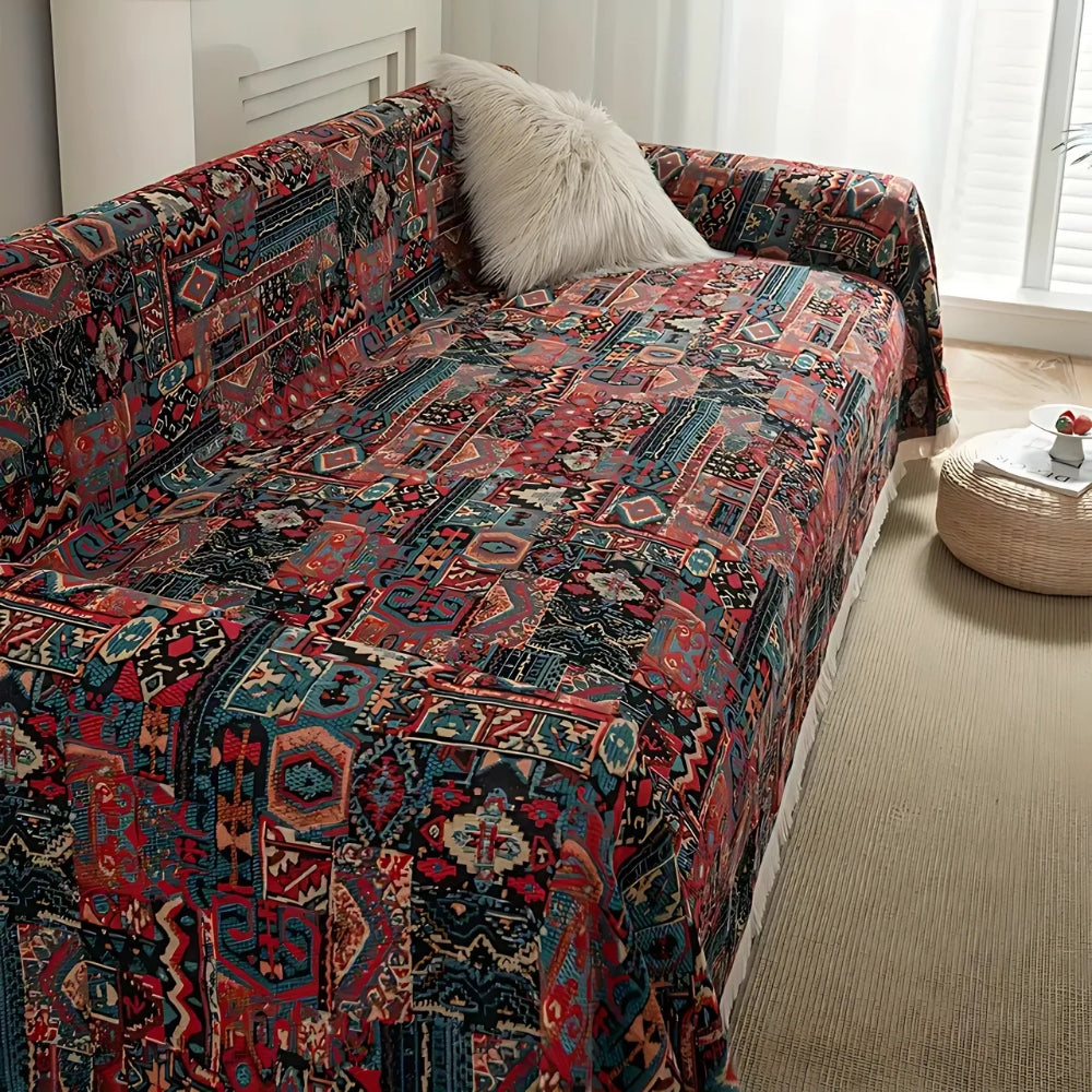 Casablanca Collection | Bohemian Couch Cover with Geometric Floral Design | Durable Fabric for Vintage Charm 3