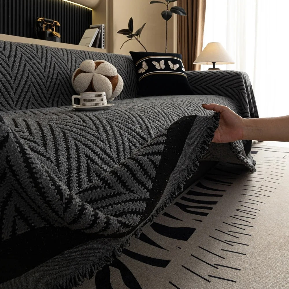 Chevron Herringbone Couch Cover | Soft Microfiber Slipcover Sofa with Tassel Edges | Stylish Protection for Modern Interiors 3