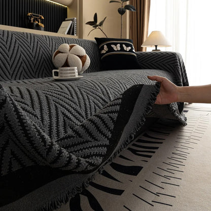 Chevron Herringbone Couch Cover | Soft Microfiber Slipcover Sofa with Tassel Edges | Stylish Protection for Modern Interiors 3