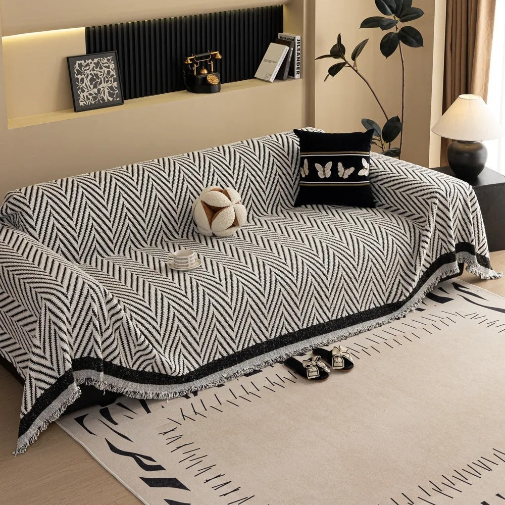 Chevron Herringbone Couch Cover | Soft Microfiber Slipcover Sofa with Tassel Edges | Stylish Protection for Modern Interiors 4