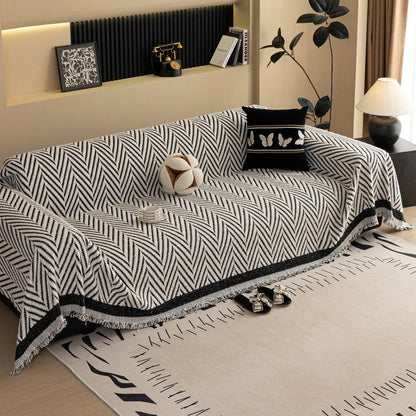Chevron Herringbone Couch Cover | Soft Microfiber Slipcover Sofa with Tassel Edges | Stylish Protection for Modern Interiors 4