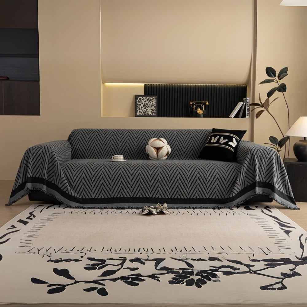 Chevron Herringbone Couch Cover | Soft Microfiber Slipcover Sofa with Tassel Edges | Stylish Protection for Modern Interiors 5