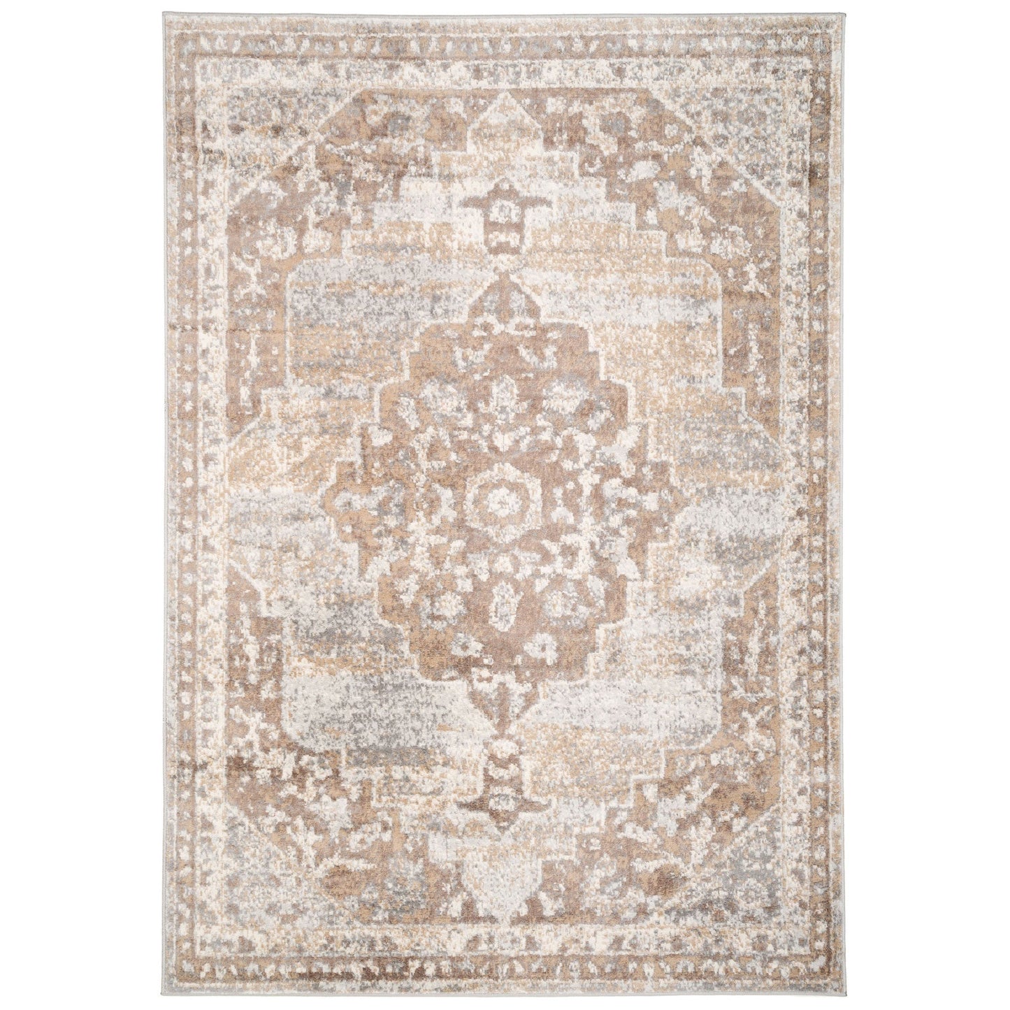 Chic Beige Area Rug | Distressed Design for Elegant Living Room Decor 0