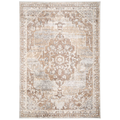 Chic Beige Area Rug | Distressed Design for Elegant Living Room Decor 0
