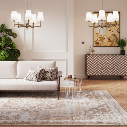 Chic Beige Area Rug | Distressed Design for Elegant Living Room Decor 1