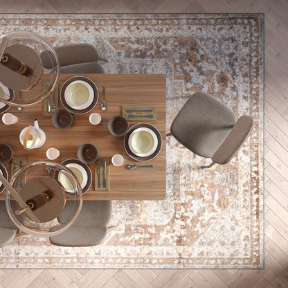 Chic Beige Area Rug | Distressed Design for Elegant Living Room Decor 3