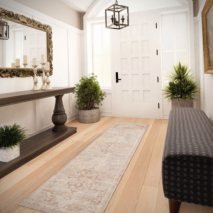 Chic Beige Area Rug | Distressed Design for Elegant Living Room Decor 8