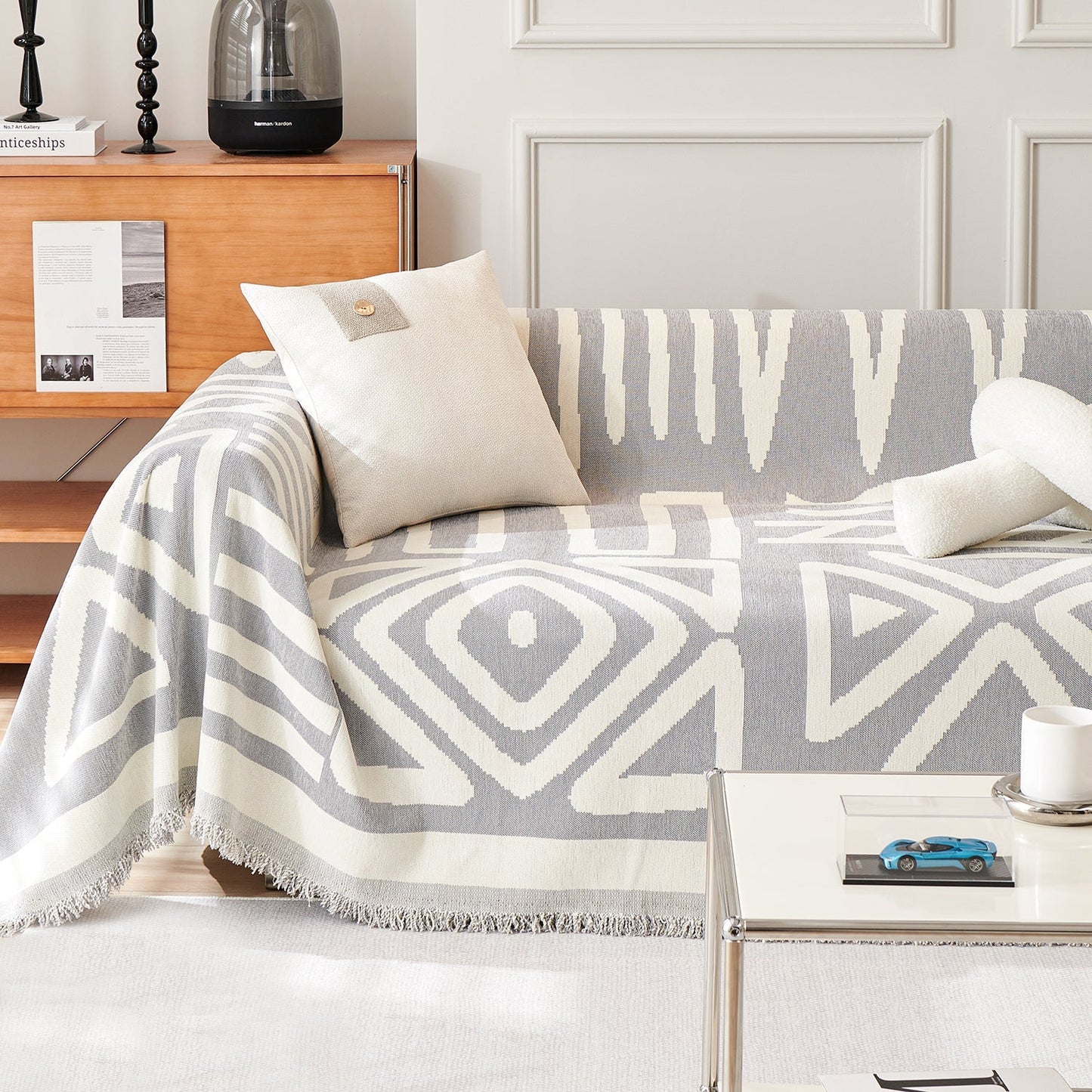 Chic Geometric Boho Sofa Cover with 360-Degree Protection | Stylish & Easy Maintenance for Pet-Friendly Homes 11