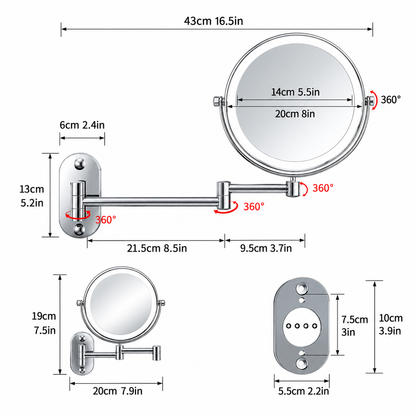 LED Makeup Mirror with Adjustable Lighting & Magnification | Stylish Chrome Finish for Flawless Beauty