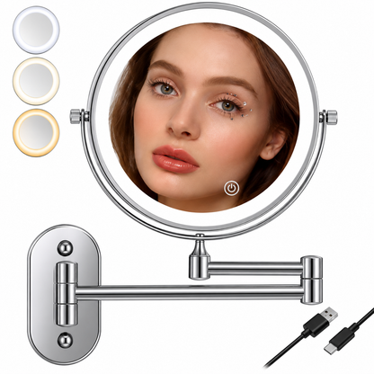 LED Makeup Mirror with Adjustable Lighting & Magnification | Stylish Chrome Finish for Flawless Beauty