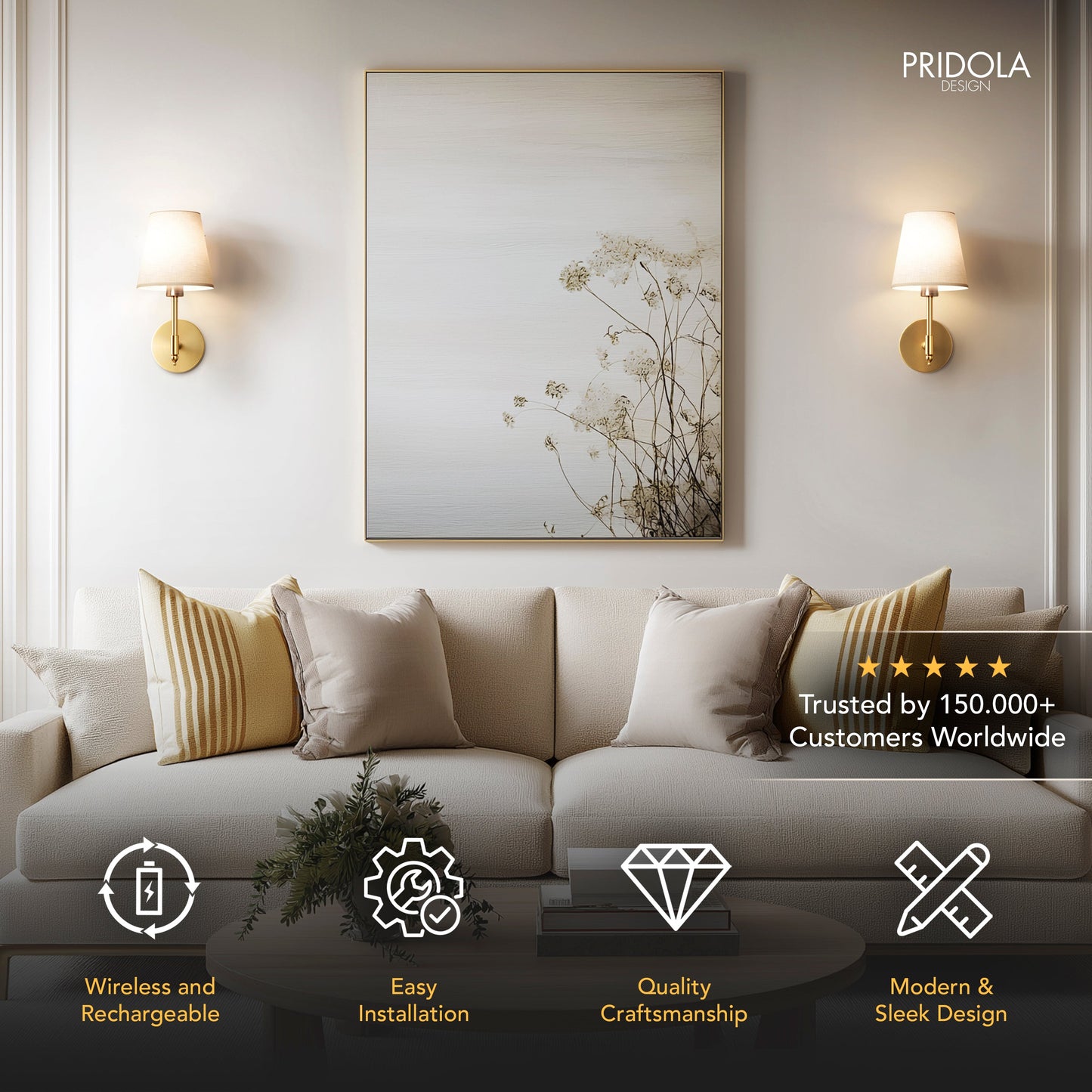Contemporary Wireless Wall Sconce Lighting with Adjustable Brightness | Modern Design for Effortless Home Illumination 1